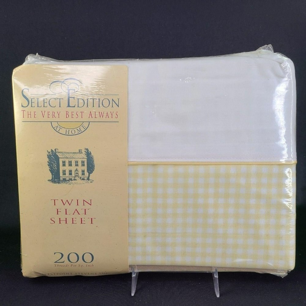 Westpoint Stevens Twin Flat‎ Sheet Yellow Gingham Blend Cottagecore Vtg New READ